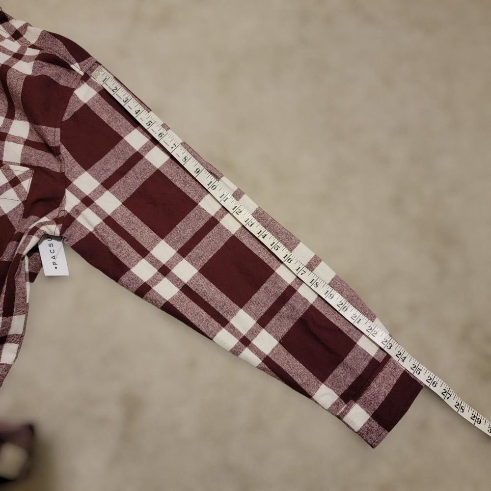 Pacsun Classic Long Sleeve Maroon & White Flannel Cotton Men's Shirt Size Large - Picture 6 of 10
